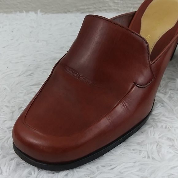 Antonio Melani Brown Leather Upper Square Toe Mid Blocked Heel Slip On Mule Shoe - Picture 11 of 12